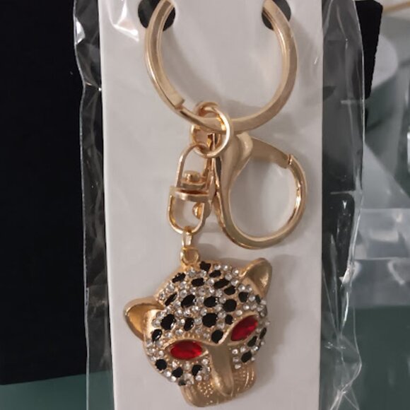 Mint Accessories - MINT Cheetah Gold Black Enamel Red & Clear Crystals Purse Charm Key Chain**NEW!